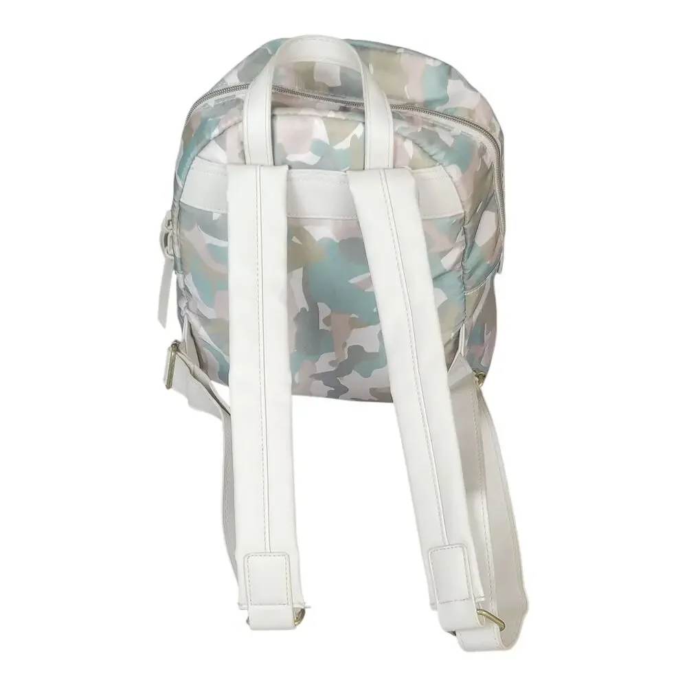 Pastel Camouflage Mini Backpack with White Faux Leather Straps‎